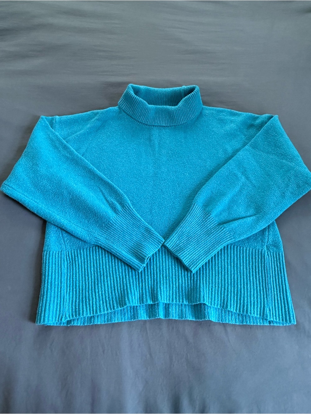 a new day Teal Ribbed-Hem Turtleneck Sweater